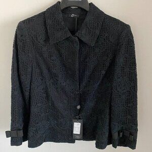TORIO SPAIN 2-PIECE SUITE BLAZER JACKET SKIRT BLACK LACE LINED SZ 4